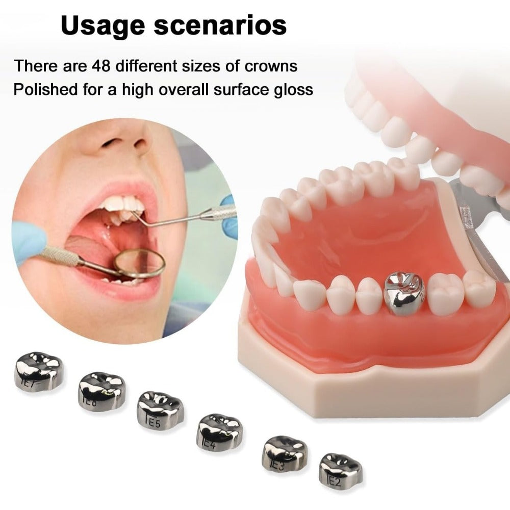 48PCS Coronas Ortodóncicas de Acero Inoxidable Coronas Temporales Formadas