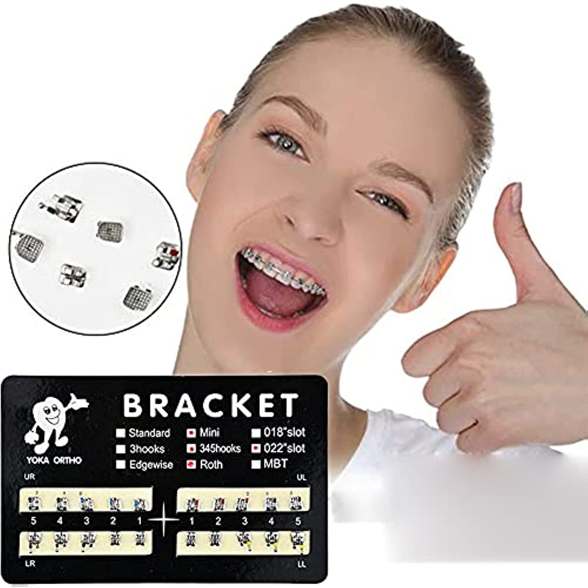 DENTASOP 10 Pack of Metal Orthodontic Braces Braces, Stainless Steel, Mini Roth 022 Hooks 3-4-5 for orthodontic treatment